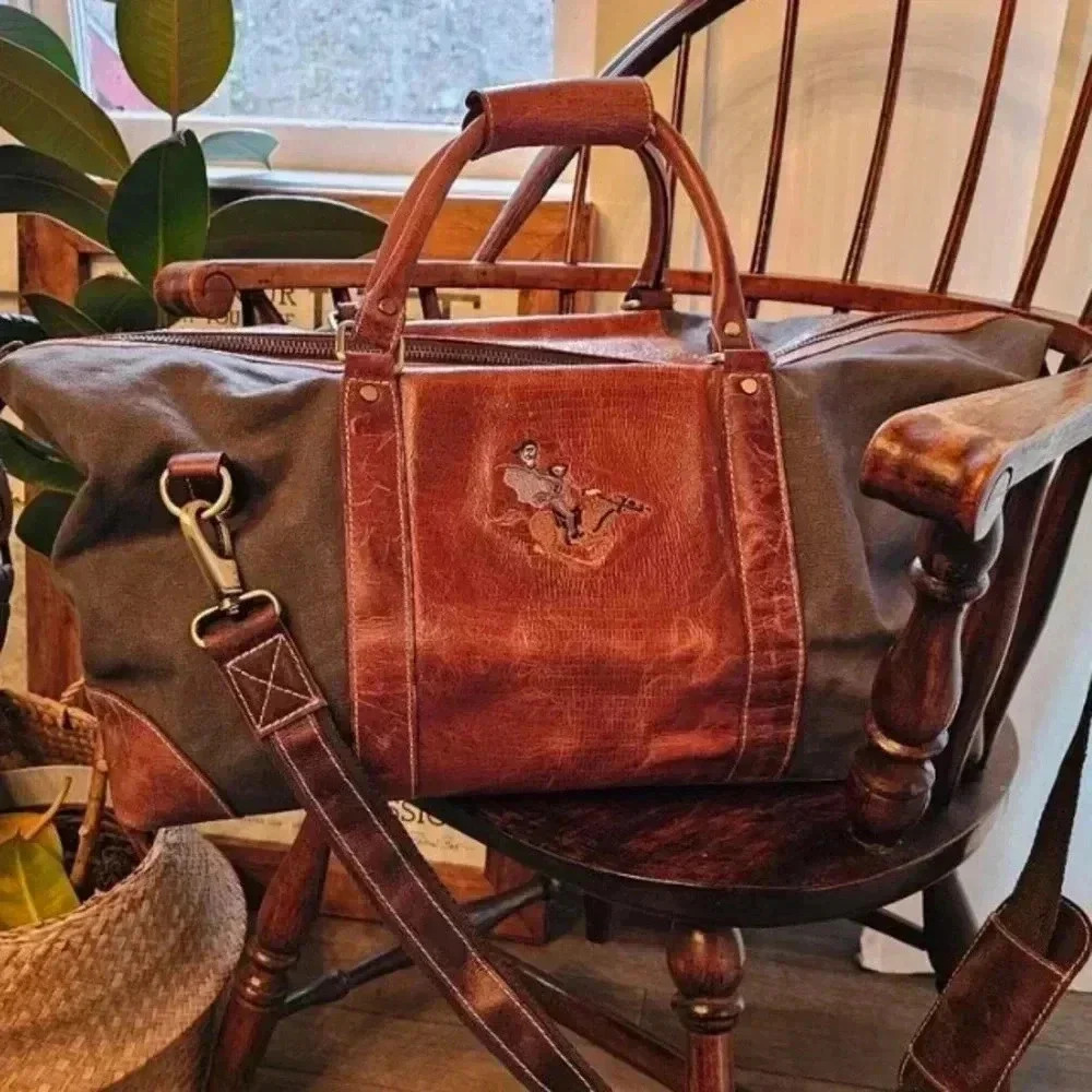 Vintage FH Wadsworth leather and canvas weekender